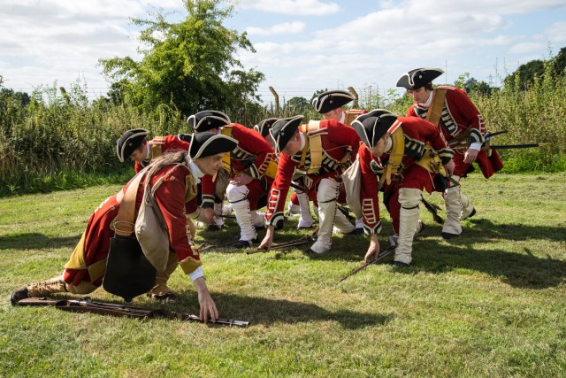 18th century foot soldiers drilling