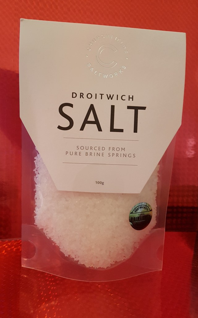 Bag of Droitwich salt, sourced from local brine springs.