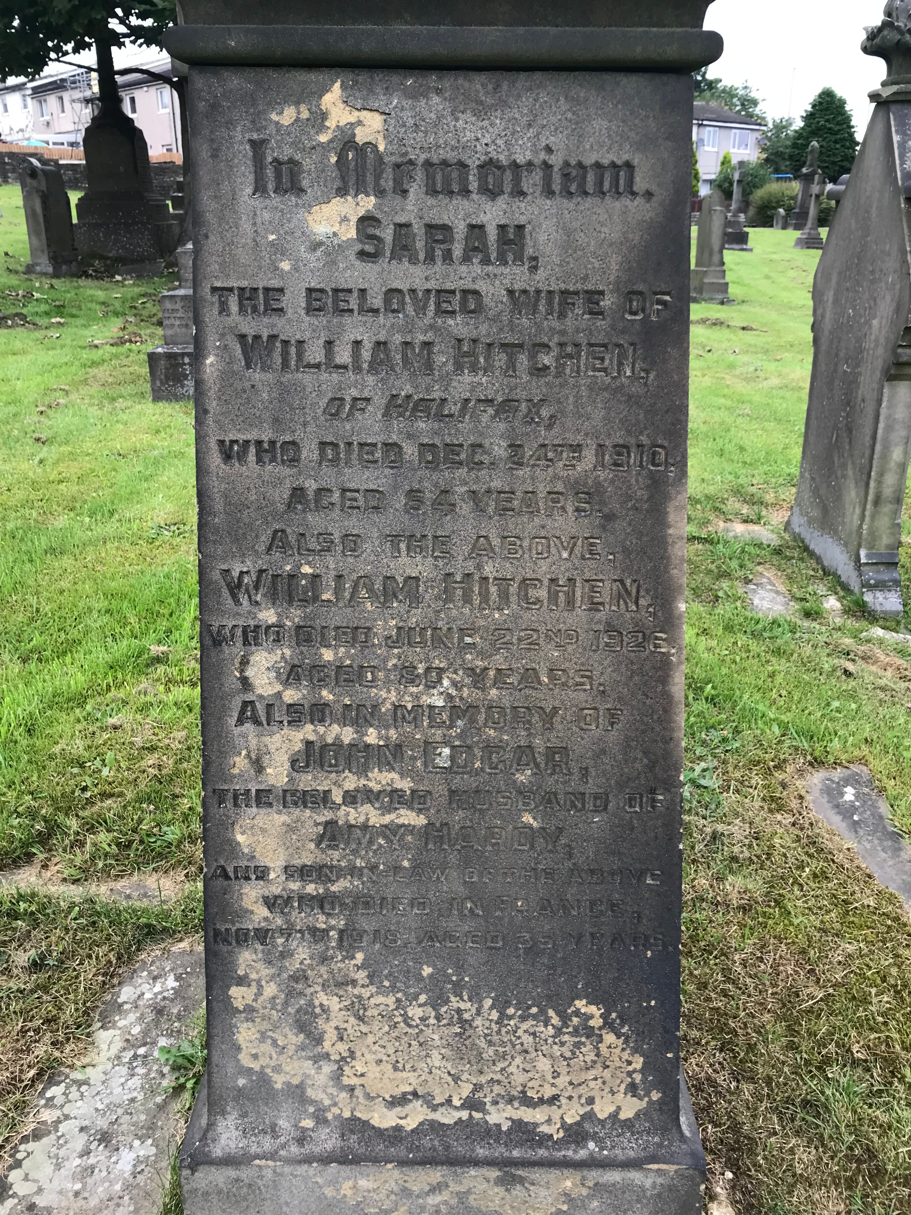 Family memorial stone in chapel graveyard.