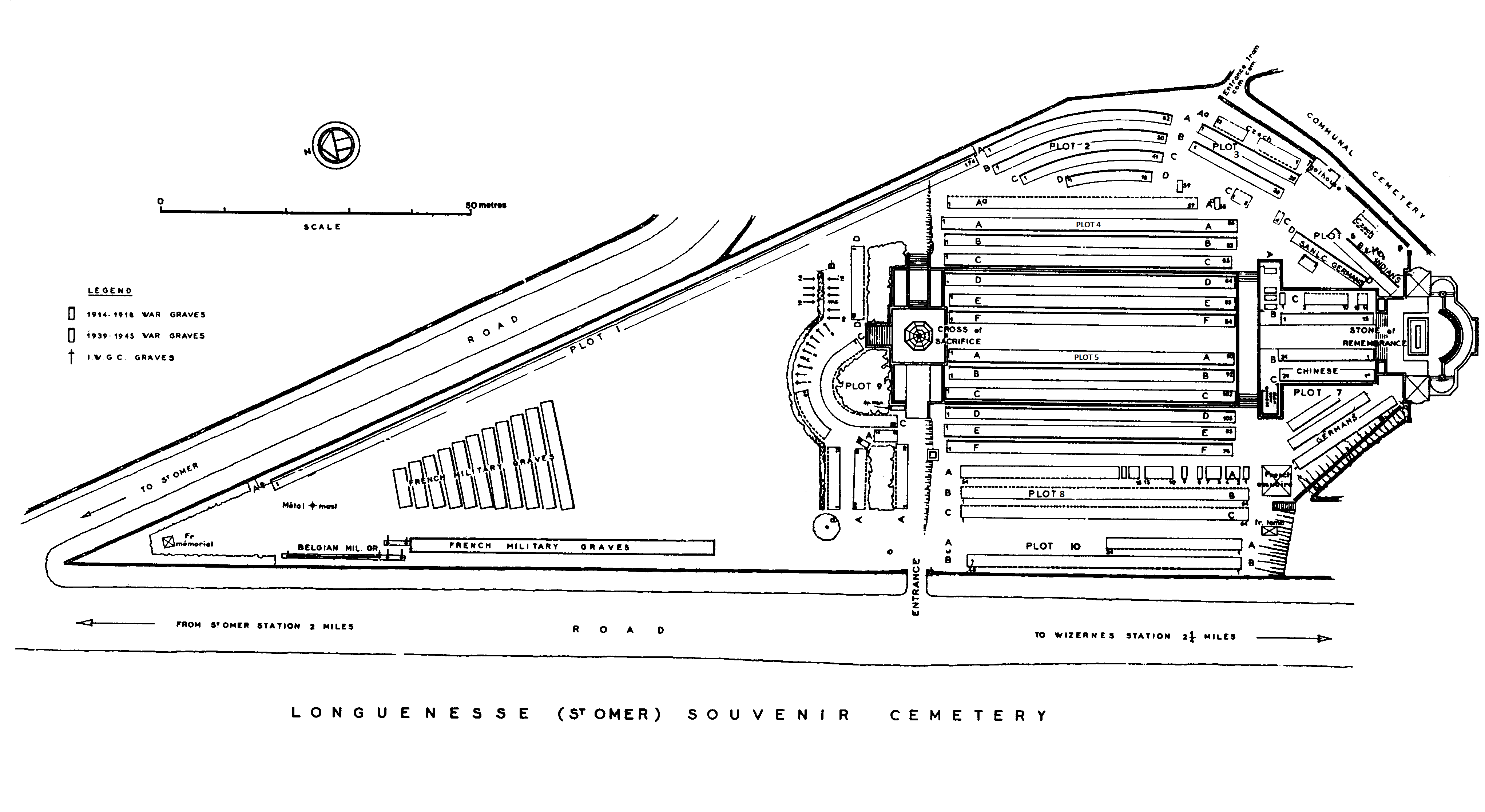 Plan of the cemetery. A wedge-shaped plot.